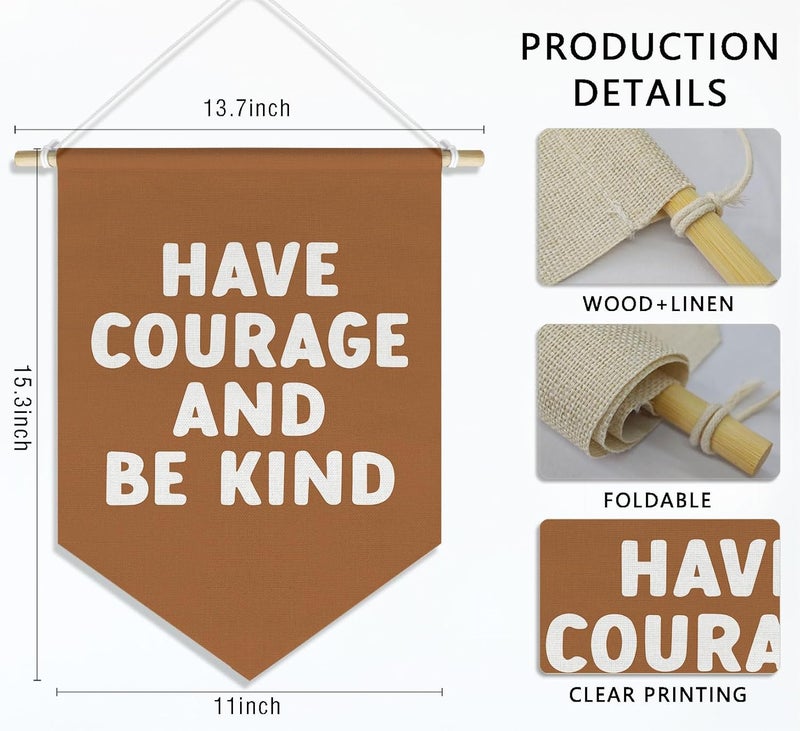 DSHFG Be Kind Kids Room Nursery Classroom Toddler Room Playroom Decor, Motivational Kindness Wall Art Decor Hanger, Have Courage and Be Kind Banner Pennant Canvas, 15x11in - Image 2